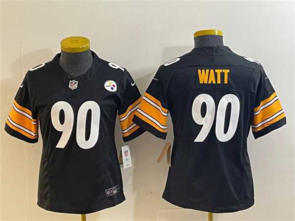 Womens Pittsburgh Steelers #90 T. J. Watt Black 2023 F.U.S.E. Stitched Jerseys->->Women Jersey